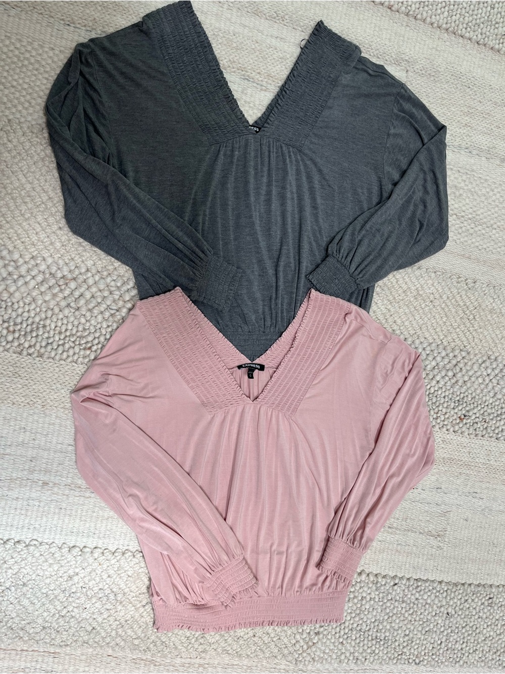 Bundle of 2 Express V-Neck Long Sleeve Blouse in Gray and Pink